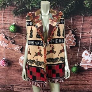 VTG 90s Christmas Jacket Fringe Vest S-M-L-XL